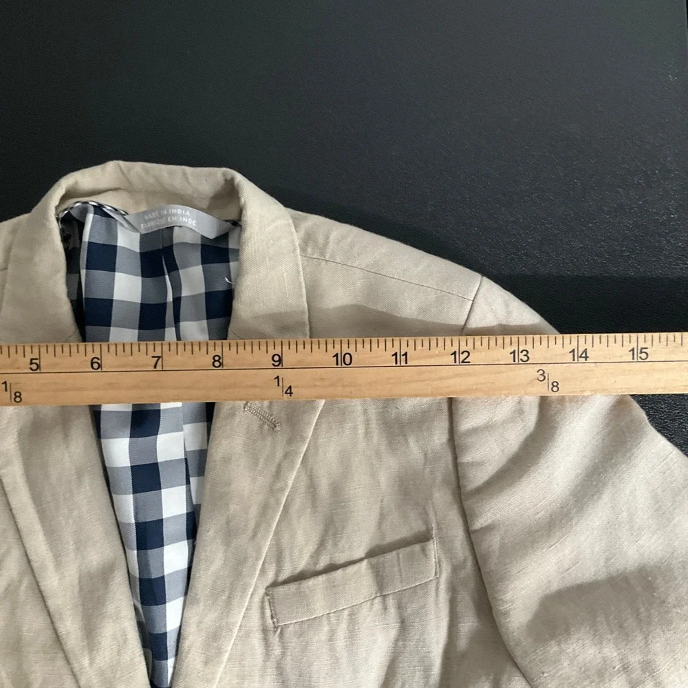 Nordstrom Blazer Kids‎ Sz 7 Tan Linen Gingham Lined Classic Preppy Suit Jacket